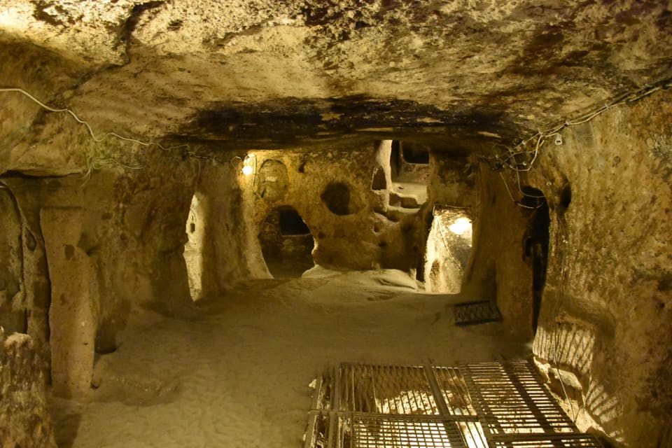 A large room carved out of soft rock in Kaymaklı Underground City